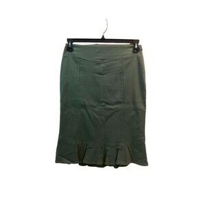Anthropologie Elevenses Women's Green A-Line Midi Skirt Size 4 Flounced Hem